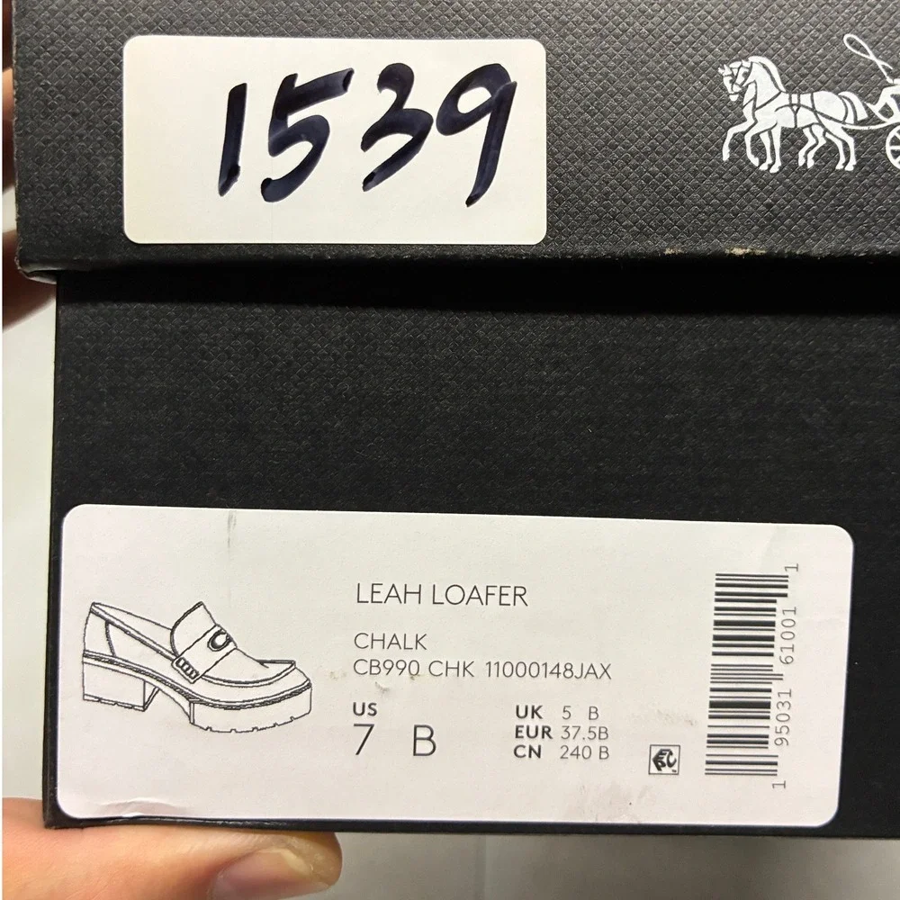 Coach Leah Platform Lug Sole Loafers Womens 7 Off White Leather C Logo CB990
